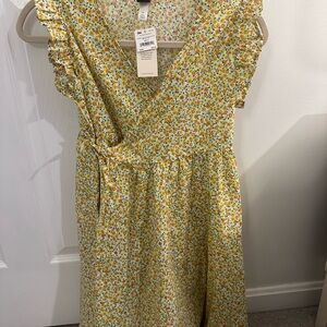 NEW Tea Collection Yellow Floral Ruffle Wrap Dress Girls 12 NWT